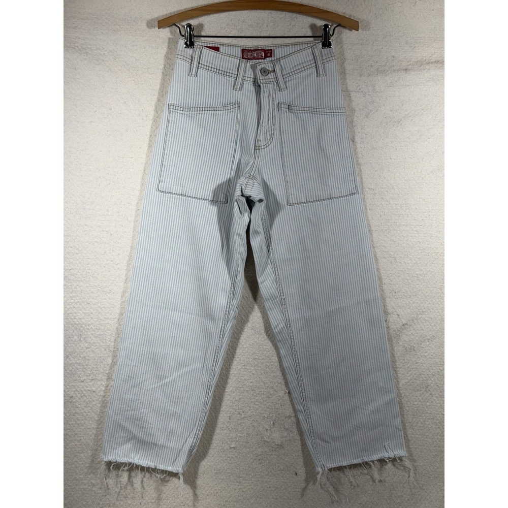 Lucky Brand Womens 00 24 Striped Wide Leg Crop Jeans Raw Hem Boho Coastal